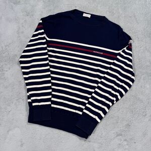 1円　極美品　MONCLER モンクレール　マグリア　長袖ニット　ボーダー　コットン　ネイビー系　Mサイズ 11497