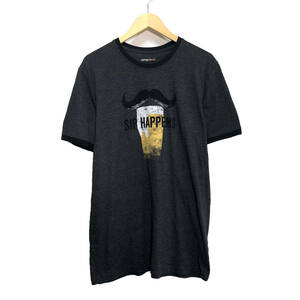 【980円スタート】USA 古着 半袖 リンガー Tシャツ トリムTシャツ sip happens ビール プリント チャコール Y2K アメカジ BA0219