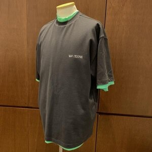 WE11D0NE ウェルダン ロゴプリント リバーシブル Tシャツ 半袖 チャコール ネオングリーン 緑 メンズ トップス 服 管理RY24003689