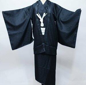 羽織 着物 長襦袢 3点セット 紋付 男児 ジュニア用 十歳用 黒地 紋入れ可 新品 (株) 安田屋 NO210825-02