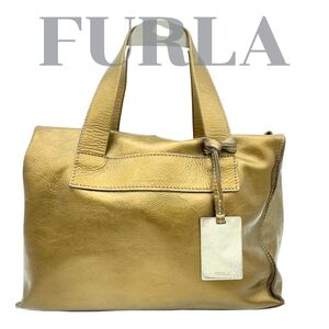 BA09-120　【激レア】FURLA フルラ ハンドバッグ レザー ゴールド ブロンズ