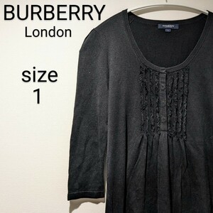 BURBERRY　バーバリーロンドン　トップス　絹100%　ボタン　ホースロゴ　レディース　婦人服　ブラック シルク　長袖　春先　XSサイズ相当