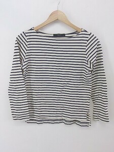 ◇ VICKY ビッキー ボーダー サイドスリット 長袖 Tシャツ カットソー サイズ2 アイボリー ネイビー系 レディース P