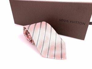 美品　ルイ・ヴィトン　Louis　Vuitton　斜めストライプ　シルクネクタイ　ピンク/グレー　剣先：9cm　YNT-939