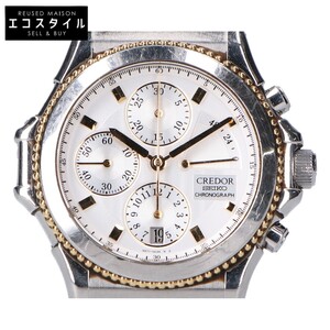 1円 SEIKO CREDOR セイコー クレドール 18KT×SS GCBK996 パシフィーク クロノグラフ AT時計 腕時計 シルバー/ゴールド レディース