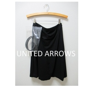 40☆UNITED ARROWS☆ユナイテッドアローズ☆日本製 ウール　スカート、ベルト付　ブラック黒　シンプル　秋　冬【中古】アローズ