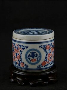 清康煕青花斗彩直筒香炉 景徳鎮 磁器香炉 香道具 美術品 置物