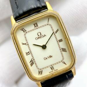 【稼働品】希少 オメガ OMEGA デビル DEVILLE 腕時計 クオーツ QZ アイボリー文字盤 ローマ数字 レクタン 1387 ヴィンテージ 動作 y10