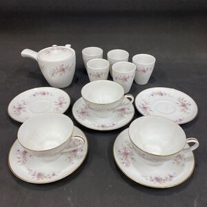 N 5009　[ オールドノリタケ　ティーセット ]　Noritake 金縁 花柄 カップ＆ソーサー ポット 日本陶器会社 月桂樹RC印 欠品有 保管品