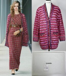 22A CHANEL シャネル モヘア シルク 混 ニット カーディガン 石装飾 ココマークボタン 36 cardigan b6528