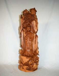 釈迦如来 オーストラリア白檀 高さ約68㎝ 一本彫り 仏像 木製 彫刻 仏教美術 長期保管品 【h1-2-10】
