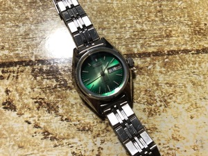 良品 希少 レア アンティーク SEIKO セイコー 緑 green カットガラス デイデイト 2206-0310 auto ヴィンテージ 腕時計 vintage watch