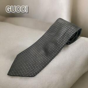 GUCCI グッチ ネクタイ 総柄 GG柄 シルク ダークグレー