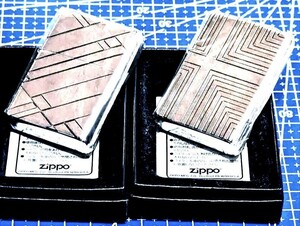 アート系 幾何学模様ライン彫り ブックマッチ なジッポっぽ〜　２個セット１円スタート　ZIPPO オイルライター