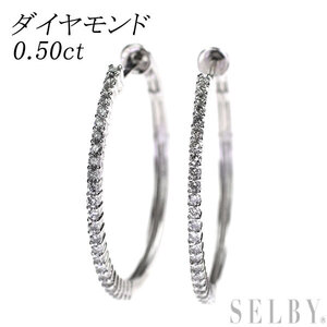 K18WG ダイヤモンド ピアス 0.50ct フープ 新入荷 出品1週目 SELBY