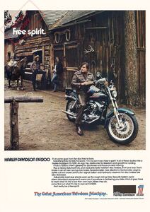 ポスター★1974年 ハーレーダビッドソンFX-1200 広告「Free Spirit」☆Harley-Davidson