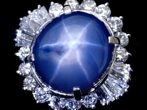 1円～【ジュエリー極】鑑/分析付 超大粒極上非加熱スターサファイア13.24ct＆極上ダイヤ0.89ct 高級Pt900リング kitk9430ro【送料無料】