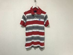 本物フレッドペリーFREDPERRYコットンボーダー柄半袖ポロシャツメンズアメカジサーフミリタリービジネスグレー赤Mストリート