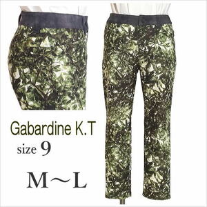  ［Gabardine K.T］緑リーフ柄クロップド丈パンツ 総柄 レディース ギャバジンケーティー ファイブフォックス 日本製 9 M～L位 ☆送料込み