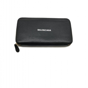 【中古】BALENCIAGA ロゴ ラウンドジップ ロングウォレット ブラック バレンシアガ 長財布[240024486372]