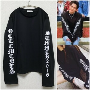 残りわずか　新品 コットン素材 英字 袖ロゴ ロングTシャツ 長袖 オーバーサイズ 男女兼用 黒 大人気　即購入OK　【値下げ不可】