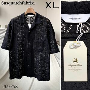 XL 新品 2023SS Sasquatchfabrix. サスクワッチファブリックス JAH LION LACE H/S OC SHIRT ジャーライオン ニット レース 半袖 シャツ 黒