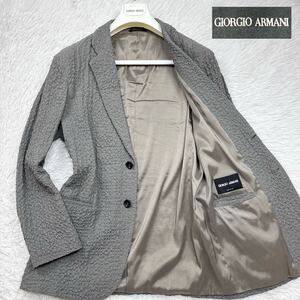 【極美品Lサイズ!!!】GIORGIO ARMANI ジョルジオアルマーニ テーラードジャケット 高級黒タグ ワッフル生地 凸凹 メンズ2B サイズ48 グレー