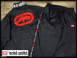 送無 新品 ecko unltd. エコー アンリミテッド ロゴ ライン 裏メッシュ ナイロン ジャケット パンツ セットアップ Y2K ヤンキー 不良 黒 L