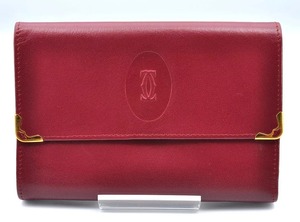 Cartier カルティエ マストライン がま口 三つ折り財布 ウォレット レザー 革 ワインレッド 赤 ゴールド 金 レディース 女性 正規品 8H4761