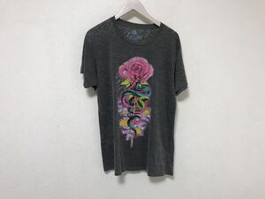 本物トゥーダイフォーTO DIE FOR洗い加工コットンローズプリントロックバンド半袖Tシャツ旅行トラベルメンズ黒ブラックL