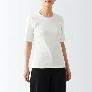 新品　無印良品　ストレッチリブ編みクルーネック五分袖Ｔシャツ　XXL