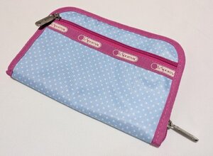 ■レスポートサック 長財布 ラウンドファスナー スカイブルー ドット 水色 Lesportsac■