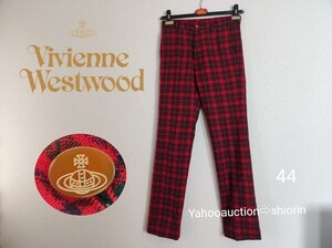 ヴィヴィアンウエストウッド マン 赤チェック パンツ VivienneWestwood MANパンクロック スリム スラックス 44 