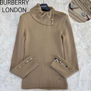 BURBERRY LONDON バーバリーロンドン　ノバチェック　リブ　タートルニット　S ロゴボタン　ロゴ刺繍　異素材　ウール