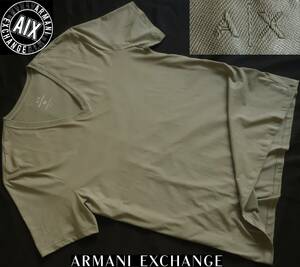 新品★アルマーニ★大きいサイズ★グレーカーキ Tシャツ★スリム Vネック★ピーマコットン★ペルー製 XXL★AX ARMANI★346