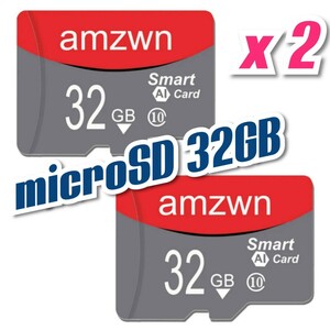 【送料無料】2枚セット マイクロSDカード 32GB 2枚 class10 2個 microSD microSDHC マイクロSD AMZWN RED-GRAY 