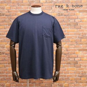 1円/rag＆bone/XLサイズ/丸首カットソー M294T71YU なめらかジャージー 快適 胸ポケット 日本製 半袖 新品/紺/ネイビー/jc174/