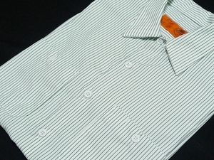 美品RED KAPレッドキャップ[SoftStripe]半袖ストライプワークシャツM(L)白x緑