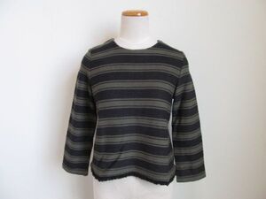 (58367)green label relaxing　グリーンレーベルリラクシング　プルオーバー　カットソー　半端袖　カーキ×ブラック　USED