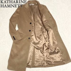 【美品】 キャサリンハムネット KATHARINE HAMNETT 【流石の高級感】シングル ロング チェスターコート メンズ サイズL ベージュ 秋冬