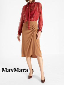 新品69%OFF　マックスマーラ　Max Mara　ギャザーデザインスカート　ブラウン　42サイズ　【送料無料】