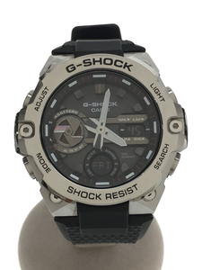 CASIO◆ソーラー腕時計_G-SHOCK/デジアナ/ラバー/SLV/BLK/SS