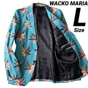 美品★L★WACKO MARIA ワコマリア 花柄 テーラードジャケット シングル 2B 裏地 シャドーロゴ コットン ブルー/ブラック