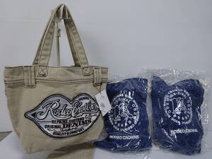 未使用 保管品 RODEO CROWNS タイダイパッチ DENIM トート ベージュ 420ESY55-0430 ノベルティ 合計3点まとめ リメイク風 ロデオクラウンズ