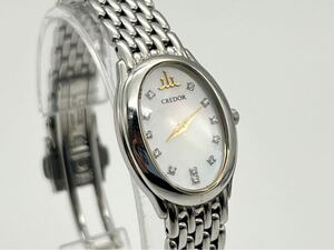 K16KI6 稼働品 SEIKO CREDOR セイコー クレドール シグノ 1E70-0BH0 12P ダイヤモンド シェル文字盤 クオーツ レディース 腕時計 