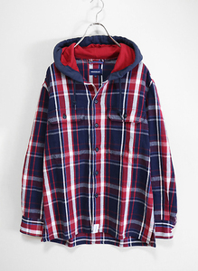 ☆新品 DESCENDANT ◆19AW STONER HOODED LS SHIRT フード チェックシャツ 1 赤×紺 長袖シャツ ディセンダント◆WX17