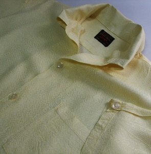 VINTAGE 60s NATIONAL SHIRT SHOPS 織柄 ボックスシャツ BD 半袖シャツ 中古品 L イエロー系 ビンテージ アメリカ古着 少々難あり