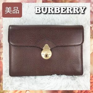 【美品】送料無料 BURBERRY バーバリー セカンドバッグ クラッチバッグ メンズ レザー ブラウン 茶 鍵付属なし 匿名配送