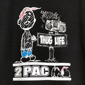 送込【２PAC×PEANUTS風】THUG LIFE★ブラック★S~XLサイズ