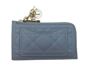 ディオール Lady Dior Cosmos ジップカードホルダー ブルーグレー系 フラグメントケース 箱付き 中古品[C169U345]